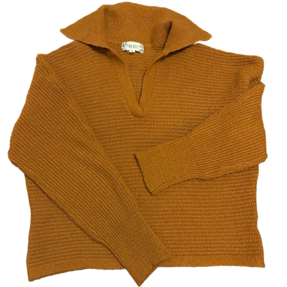 Pink Rose Cropped Rusty Orange Sweater